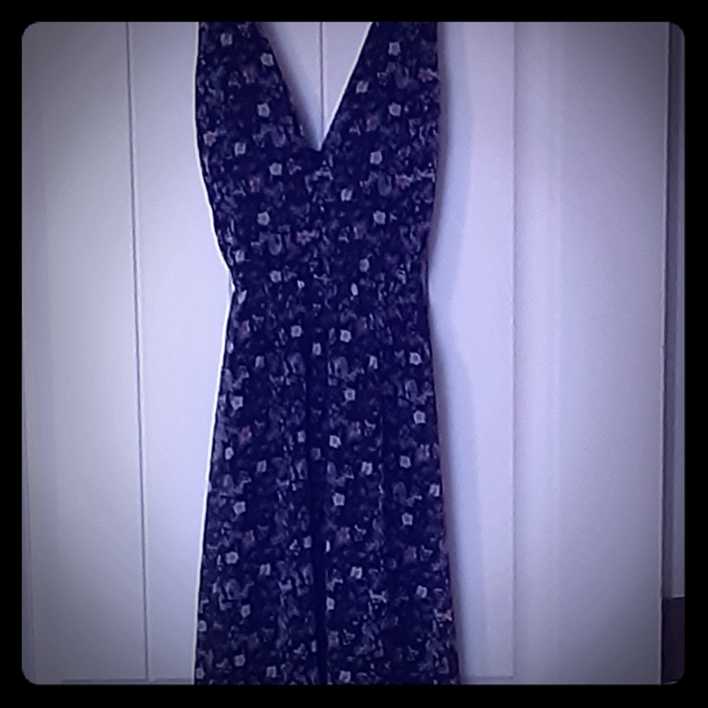 Long Navy Blue dress with open bsck